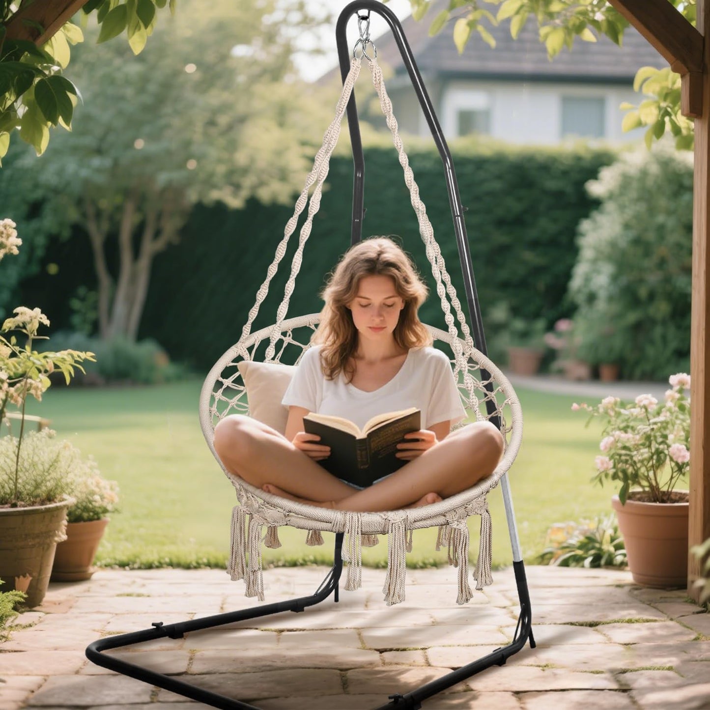 Bathonly Hammock Chair Stand Only, Adjustable Height 79-93 Inch, 330 Lb Capacity, Heavy Duty Stand for Hammock Chair Solid Steel Structure Hanging Chair Stand with Powder Coated Finish, Indoor/Outdoor