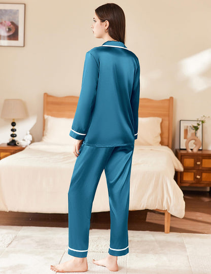 Ekouaer Satin Pajamas Set for Women Long Sleeve Pants Pj 2 Piece Lounge Set