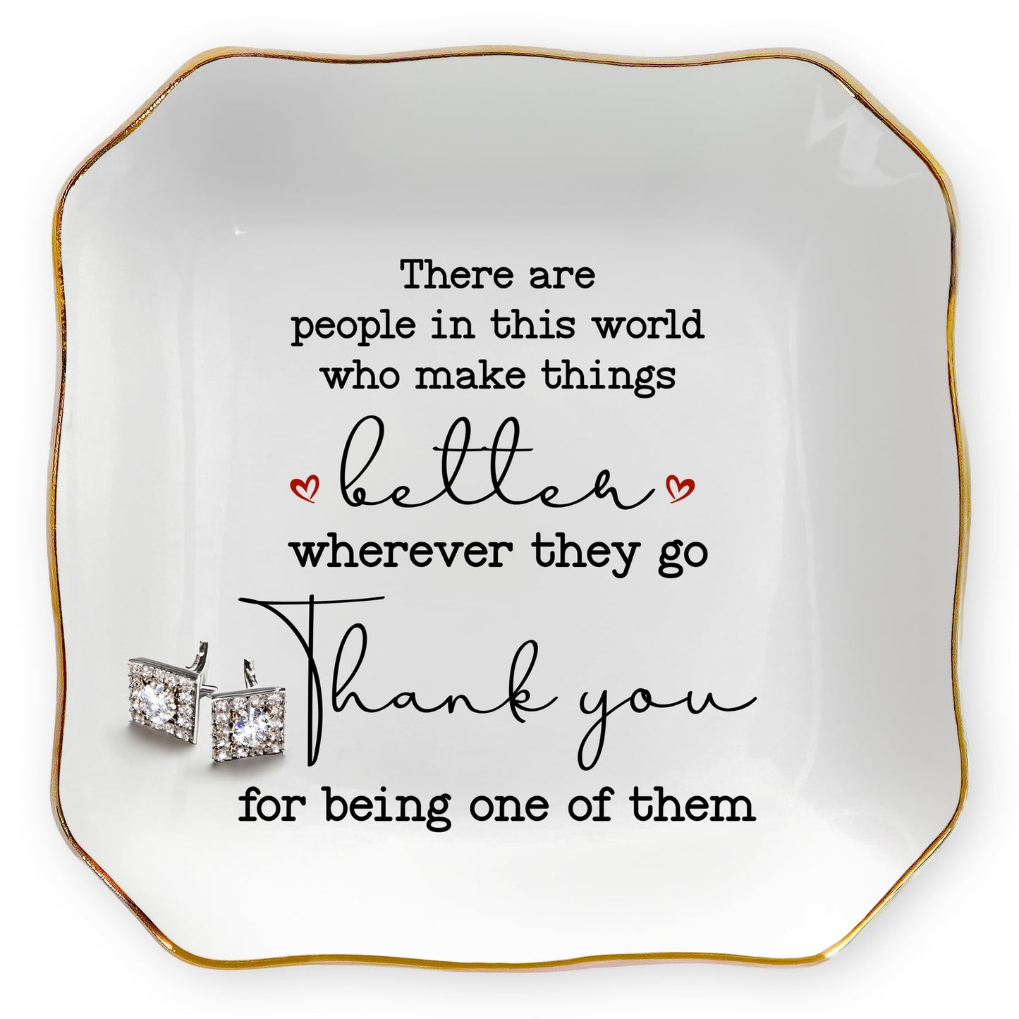 OASSIE Thank You Gifts for Women - 4"x4" Ceramic Jewelry Dish Tray