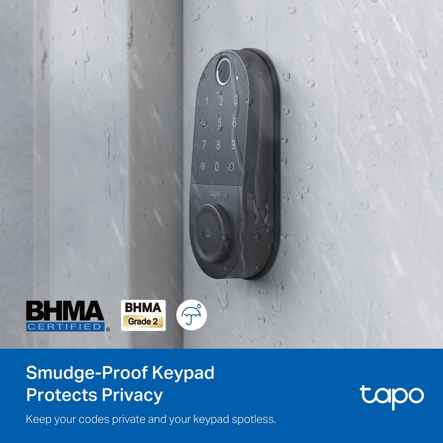 TP-Link Tapo Smart Door Lock, Deadbolt | Keyless Entry, Fingerprint Recognition, Touchscreen Keypad & in-App Monitoring with Scheduled Access | 1-Year Rechargeable Battery | BHMA Grade 2 | Tapo DL110