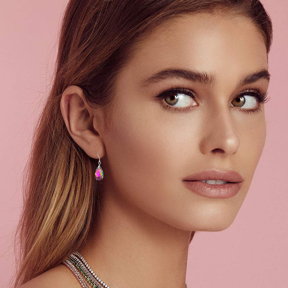Teardrop Austrian Crystal Drop Dangle Earrings for Women 925 Sterling Silver Hook Hypoallergenic Earring (Vitrail Medium)