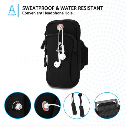 AiScrofa Sports Armband, Running Gym Universal Smartphone Arm Bag with Earphone Hole Multifunctional Pockets foriPhone 15, 14, 13, 12, 11 Pro Max, Xs, Xr, X, 8 Plus, SE, Galaxy S22 Ultra and More