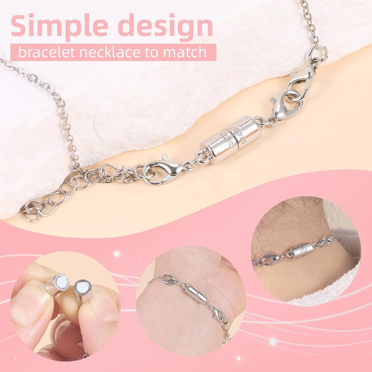 Magnetic Necklace Clasps, 18K Gold and Silver, Crystal Rhinestone Ball Connector with Lobster Clasp, Jewelry Extender for Necklaces, Bracelets (3pcs Silvery)