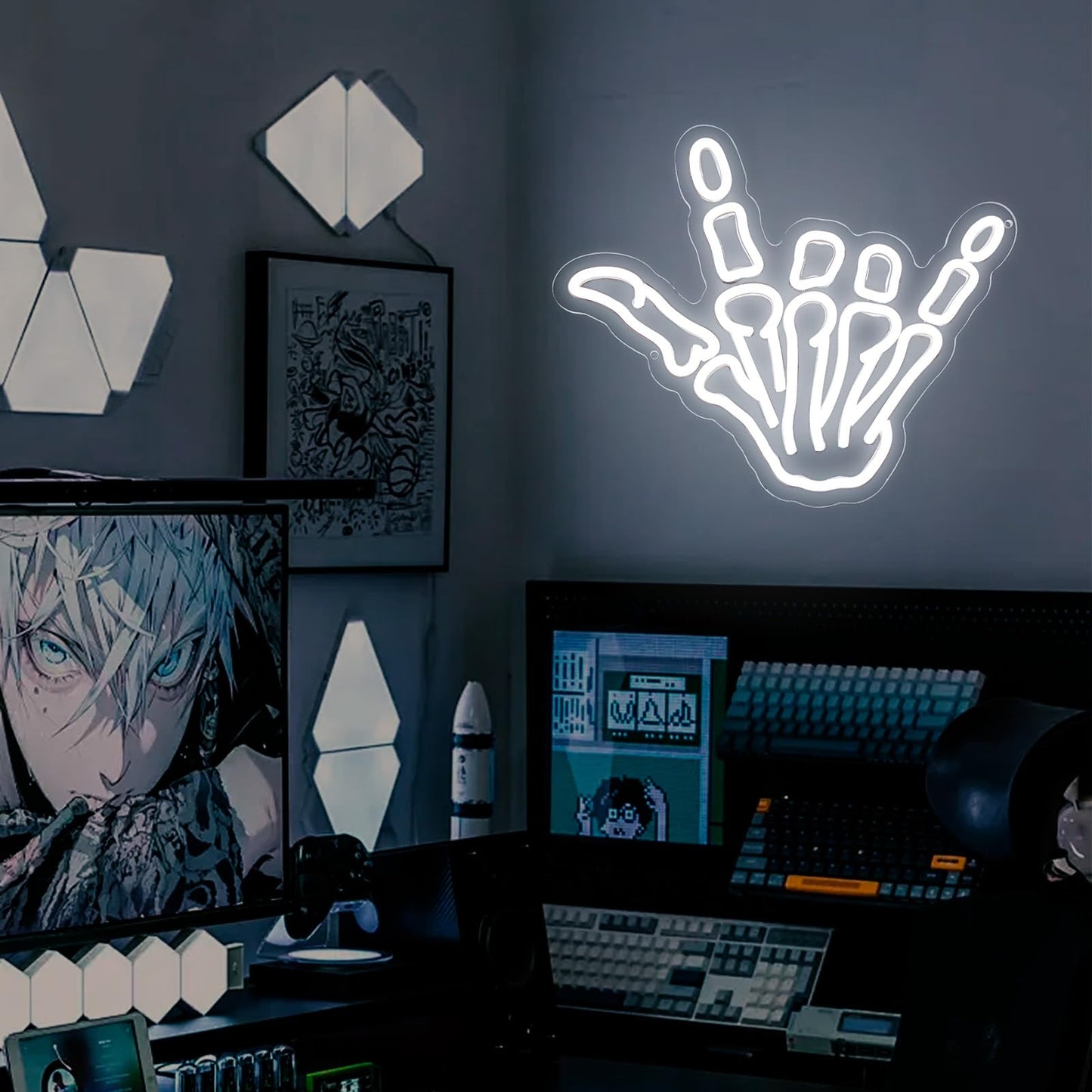 Hand Skull Neon Signs - USB Powered Dimmable Skeletons LED Neon Light for Home Wall Decor Man Cave Gaming Room Bar Pub Party Birthday Gifts