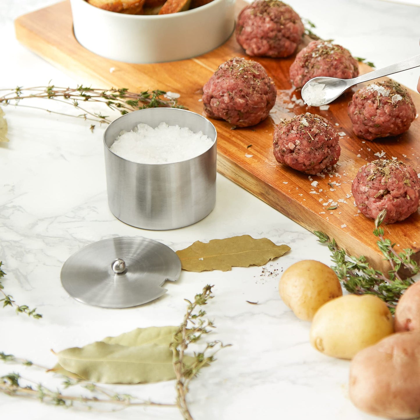 RSVP International Endurance Kitchen Collection Salt Cellar Set with Spoon, 4-Ounce, Brushed Stainless Steel