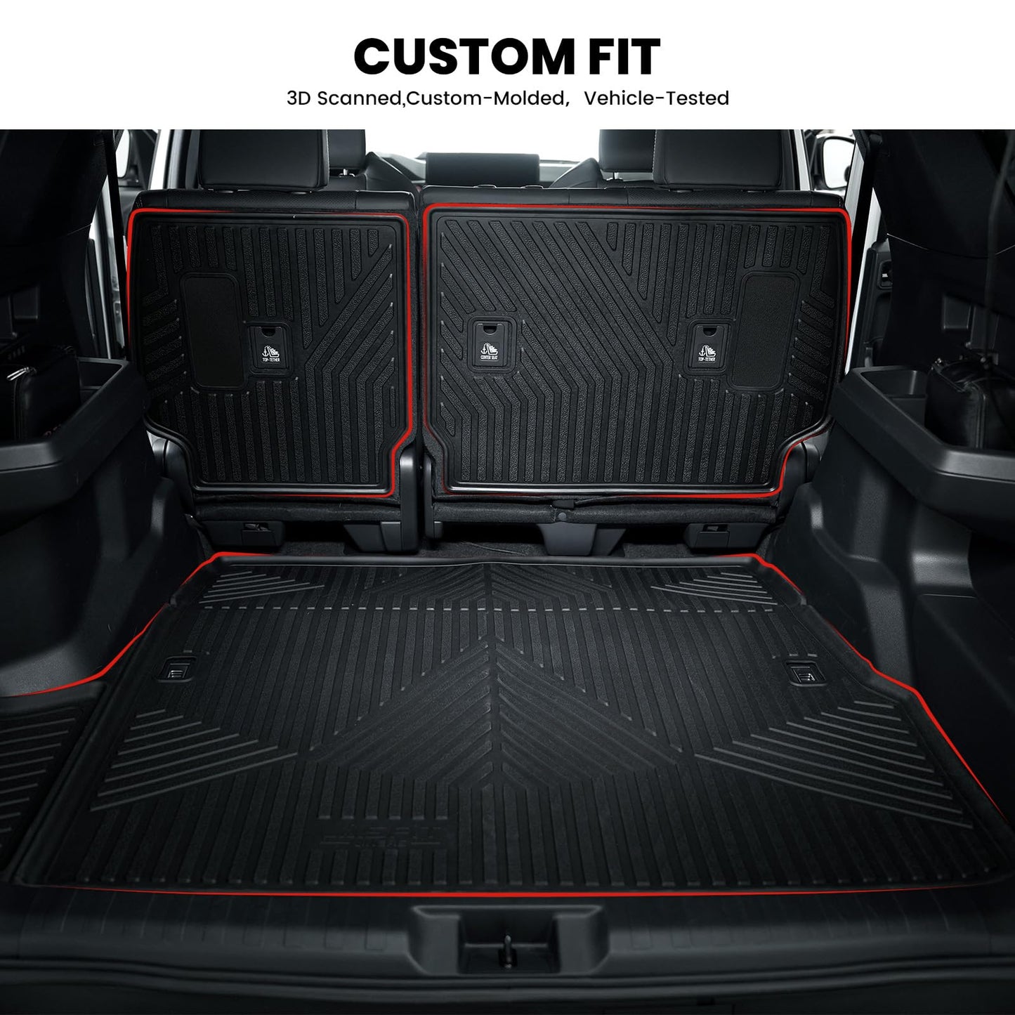 LASFIT Cargo Mat for Toyota 4Runner 2010-2024 (Only Fit 5-Seats) Back Seat Protector for 5th gen 4Runner Seater Accessories (Fit W/O Sliding Cargo Tray, Rear Backrest Mats+Rear Trunk Mat)