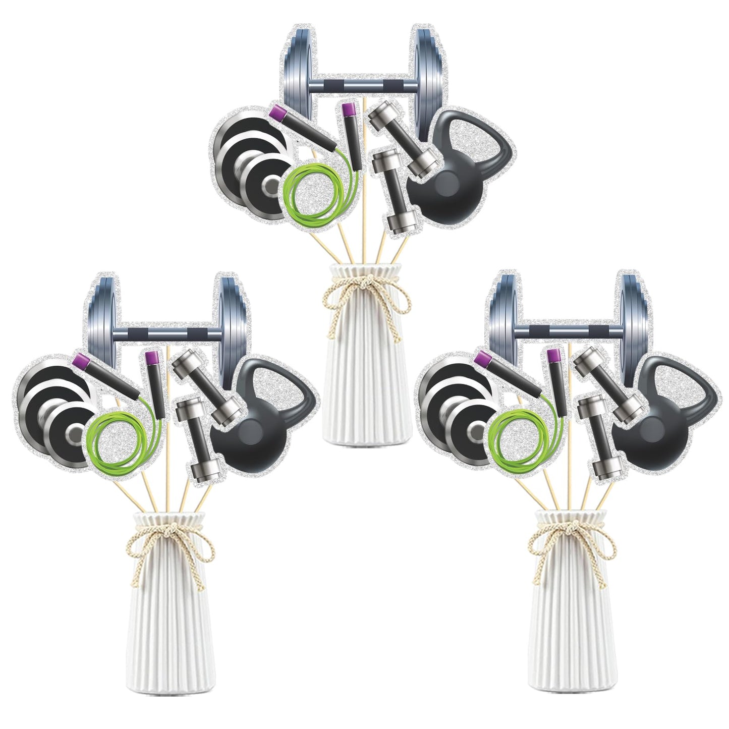 Set of 15,Gym Theme Centerpiece Sticks,Weight Lifting Motion Table Toppers,Biceps Dumbbells Kettlebells Bodybuilding Cupcake Picks,Fitness Themed Birthday Party Decorations