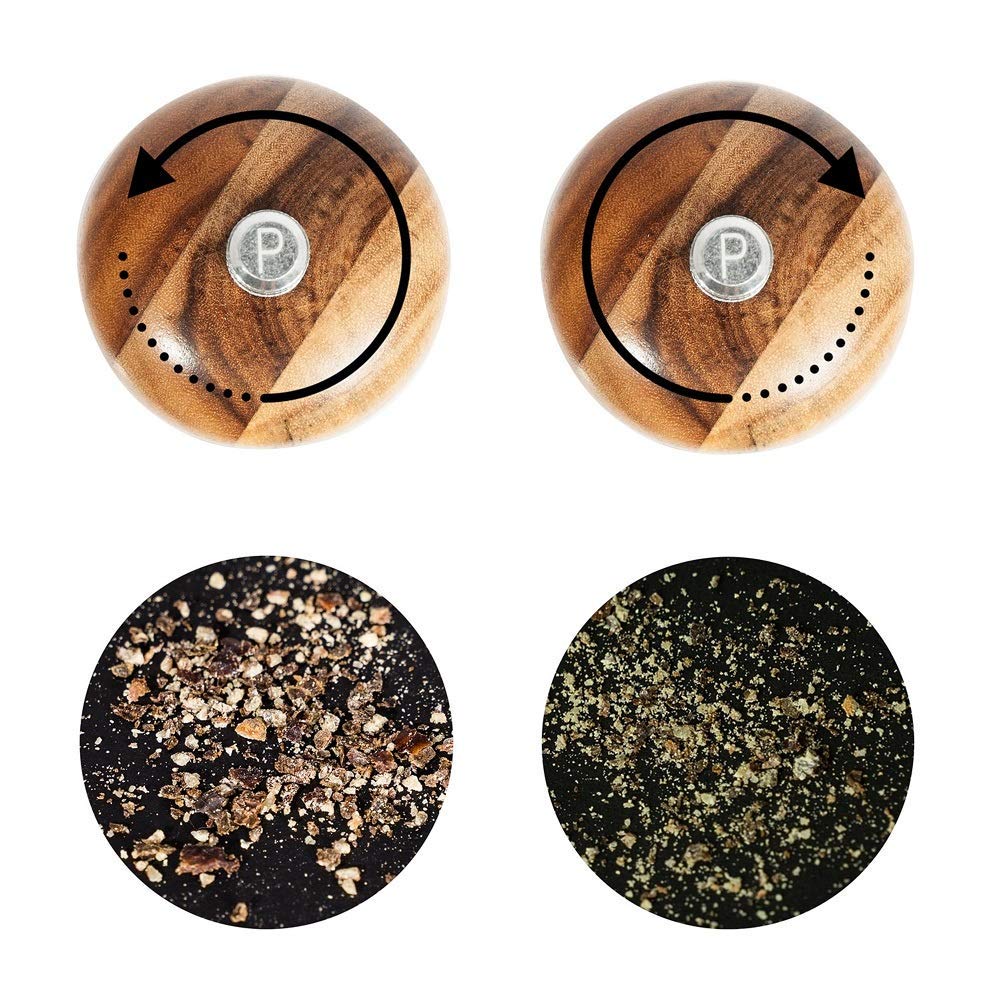DeroTeno Salt and Pepper Mill Set, Set of 2 Salt and Pepper Grinder with Ceramic Grinder, Acacia Wood, Height 16.5 cm / 6 inch ((Tray is not Included)