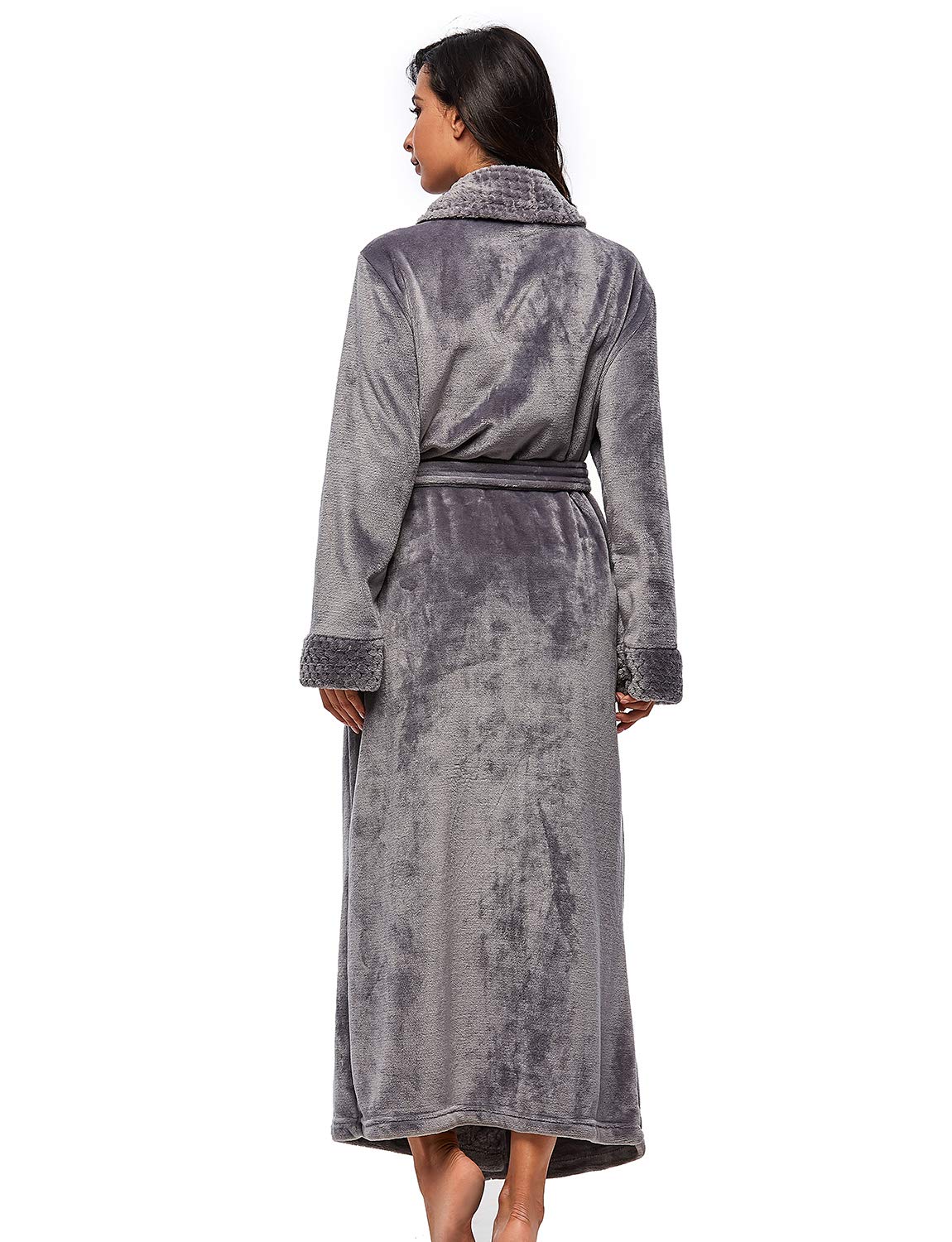 BELLOO Unisex Flannel Dressing Gown Cozy Coral Fleece Bathrobe Long Style, Grey XL
