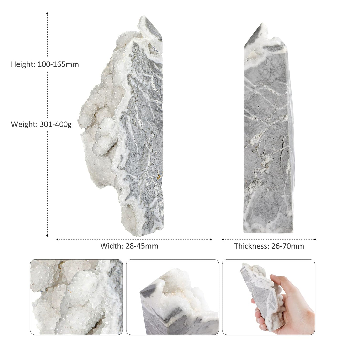 Sportmusies Natural Rock Crystal Cluster Obelisk Wand Tower Home Office Decoration, Irregular-Shaped Geode Stone Mineral Specimen Reiki Collection, 3.93-6.49 inches