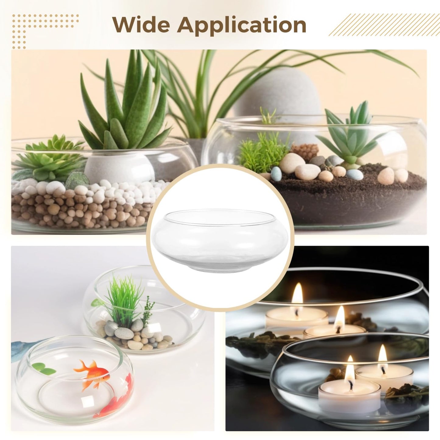 2 PCS Round Glass Vase Bowl, 6"/ 8" Wide Mouth Round Glass Bowls, Succulent Planters, Fish Tank, Bubble Vases, Floral Decor Centerpieces, Flower Pots for Home Decoration (2PCS)