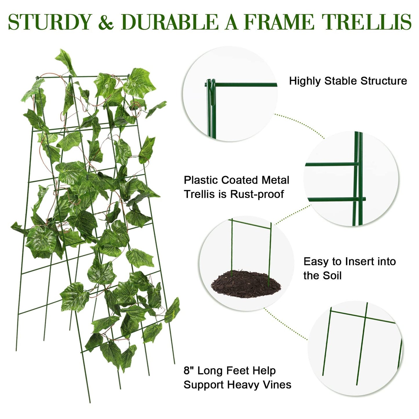 Kyrieval 48 x 18 Cucumber Trellis, Foldable Metal A-Frame Trellis for Raised Beds, Small Garden Plant Support for Cucumbers, Peas and Climbing Vegetables