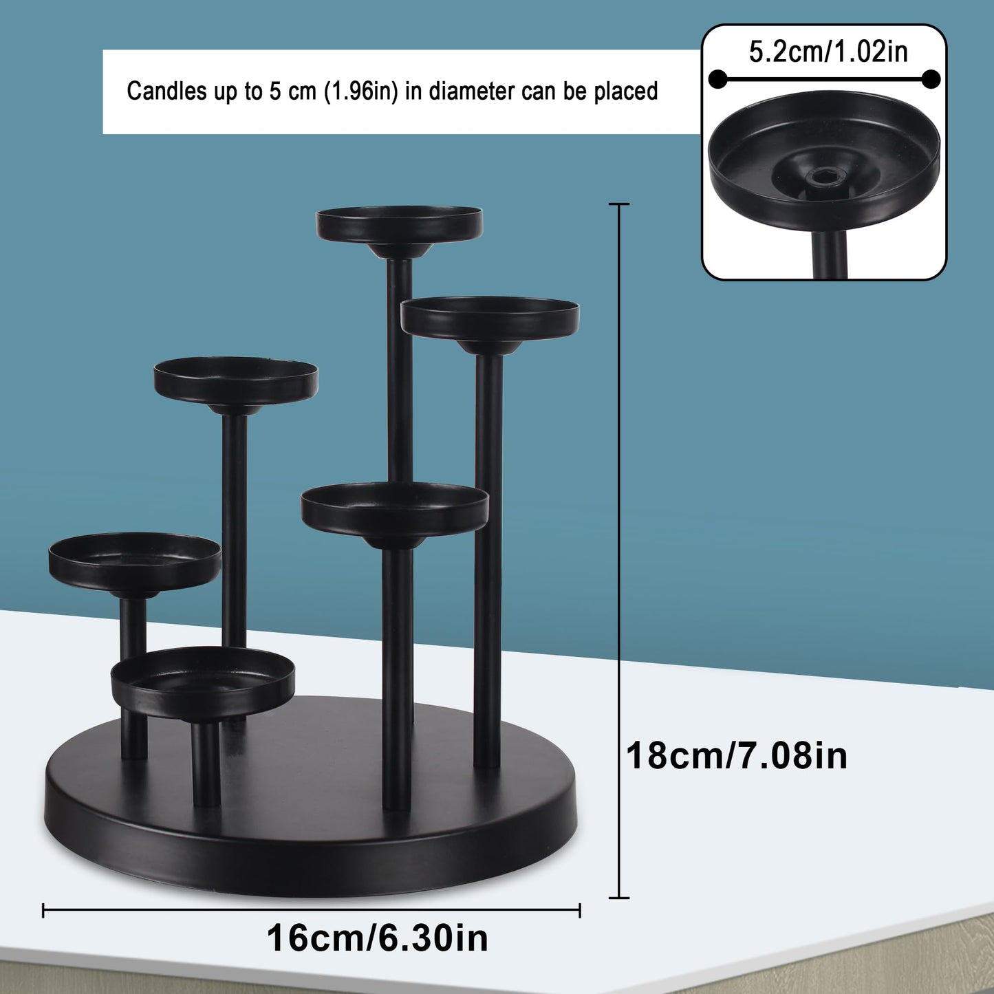 yucanucax 6arms Tea Candle Holder Tray, Metal Black Candlestick Holder, Candle Holders Set of 6 padk Tea Candle Light, for Dining Room, Table Centerpiece Decor,Decorative Tray…