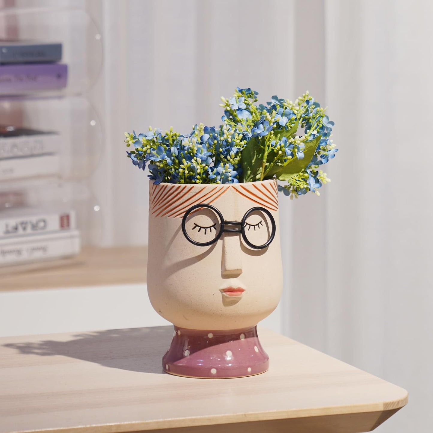 DiliComing Large Face-Planter for Indoor Plants - 8.3 Inch Porcelain Vase, Succulent Pot 5.8 x 6.1 x 8.3 Inches (No Drainage Hole)