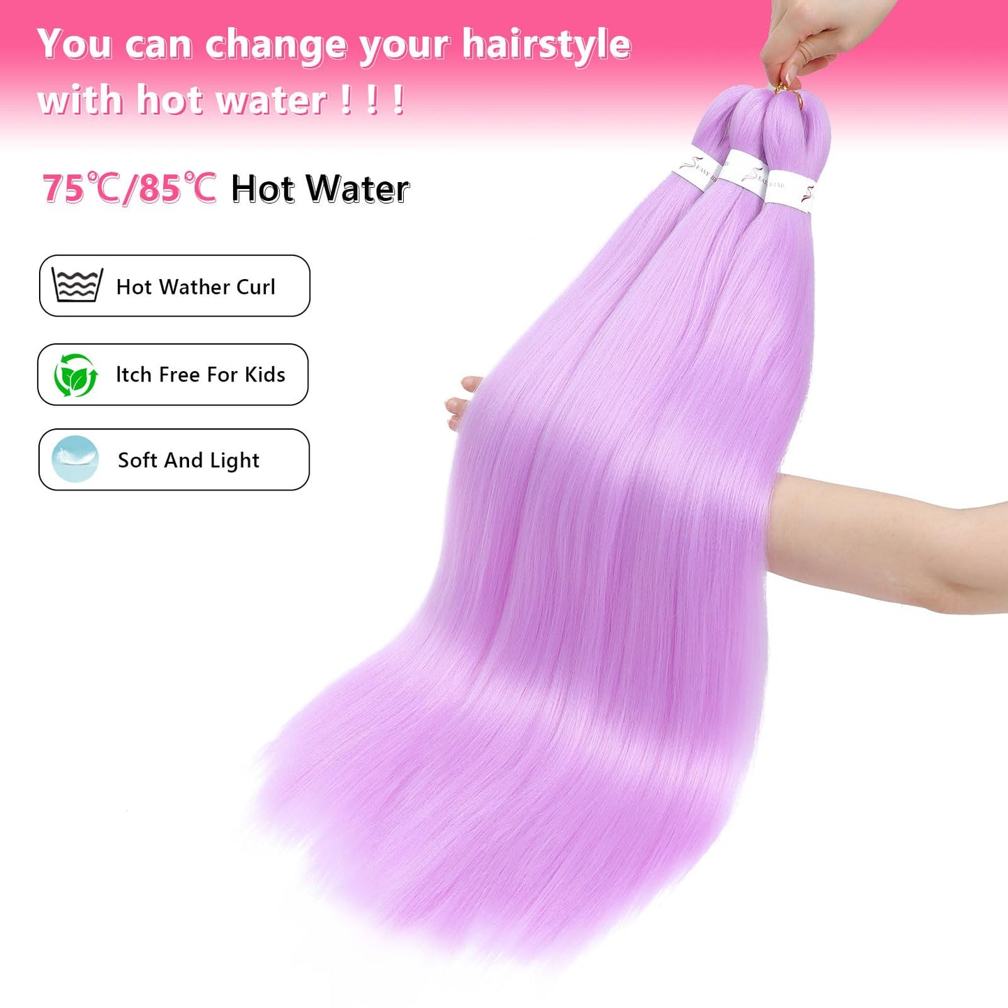 Purple Hair Extensions Pre Stretched Braiding Hair - 26 Inch Purple Hair For Braiding Hair Soft Yaki Texture 3 Packs Crochet Braids Hair Extensions for Black Women (Lavender Purple)