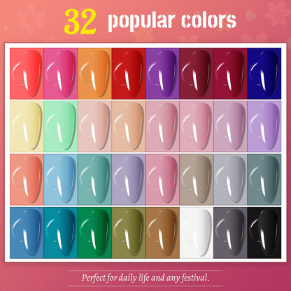 JODSONE Gel Nail Polish Kit with U V Light 32 Colors Gel Polish Nail + 4 Functional Adhesive Bottles Kit Soak Off Manicure Tools Gifts for Women