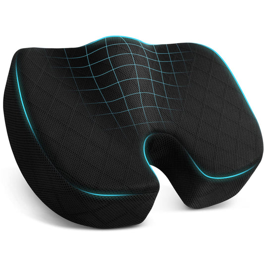 TushGuard Office/ Car Seat Cushion, Non-Slip Sciatica & Back Coccyx Tailbone Pain Relief Chair Pad, Memory Foam Butt Pillow for Computer Desk, Wheelchair, Driving (Black)