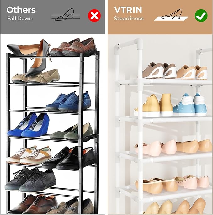 VTRIN 10 Tiers Tall Shoe Rack Holds 20-25 Pairs of Shoes Sturdy Vertical Shoe