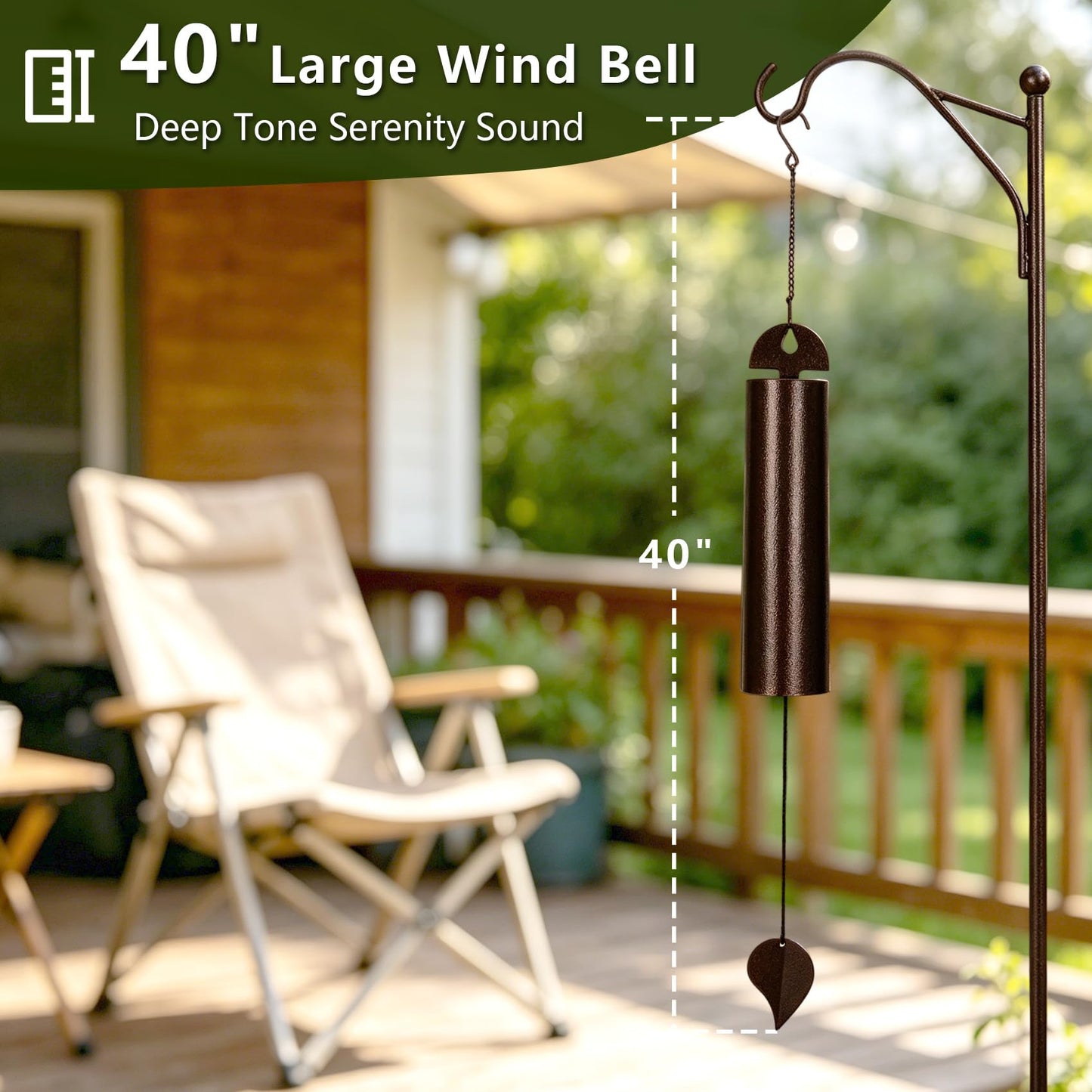 40" Wind Chimes for Outside Deep Tone Heroic Windbell, Handcrafted Metal, Weather Resistant Serenity Bell for Garden Patio Porch Yard, Memorial Sympathy Wind Chime Gift for Mom Dad Grandma