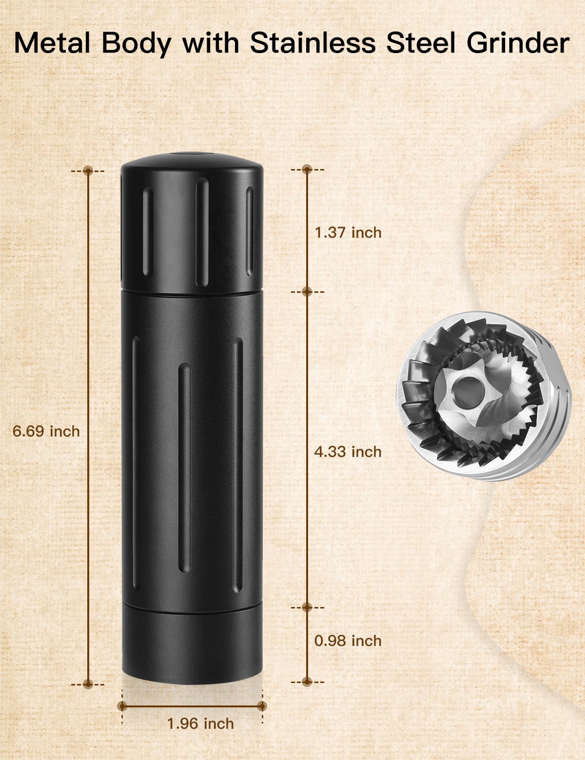 POPWOODS Pepper Grinder Mill, Professional Grade Aluminum Manual Pepper Mill, Refillable High Output Heavy Duty Pepper Grinder with Adjustable Coarseness, Stainless Steel Blade, Lock Button Design