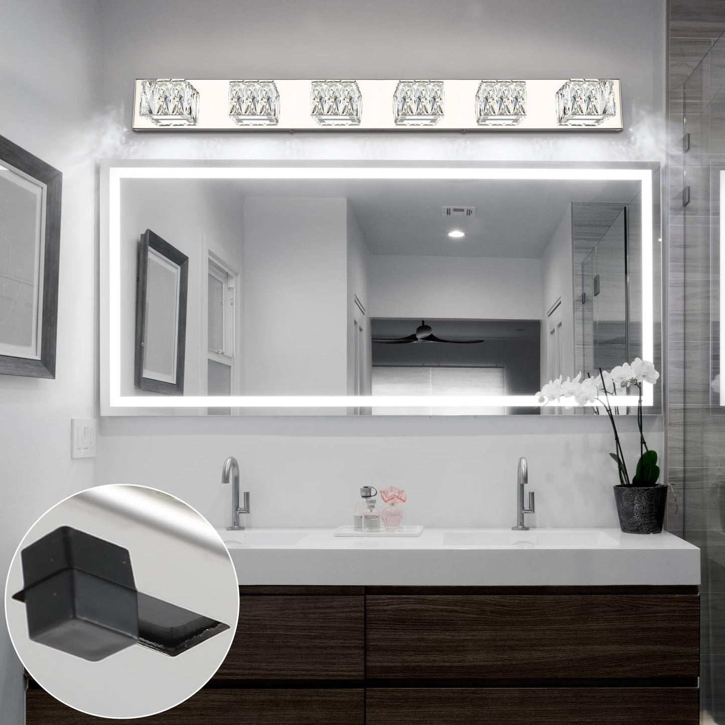 ZUZITO 6 Lights Bathroom Vanity Light - LED Bathroom Lights Over Mirror 5CCT Dimmable - Modern Crystal Chrome Vanity Wall Light