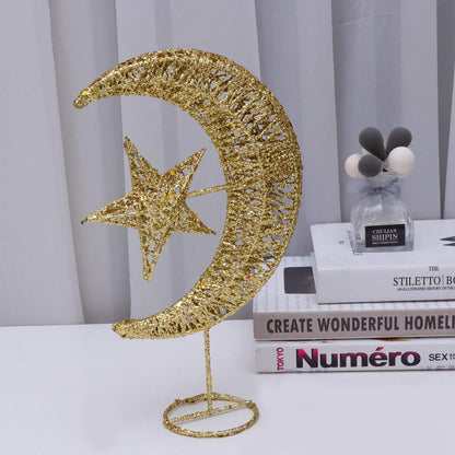 Iron Moon and Star Ornament Glitter Christmas Table Decoration Christmas Tree Decoration Wedding Birthday Holiday Party Supply 20cm (Golden)
