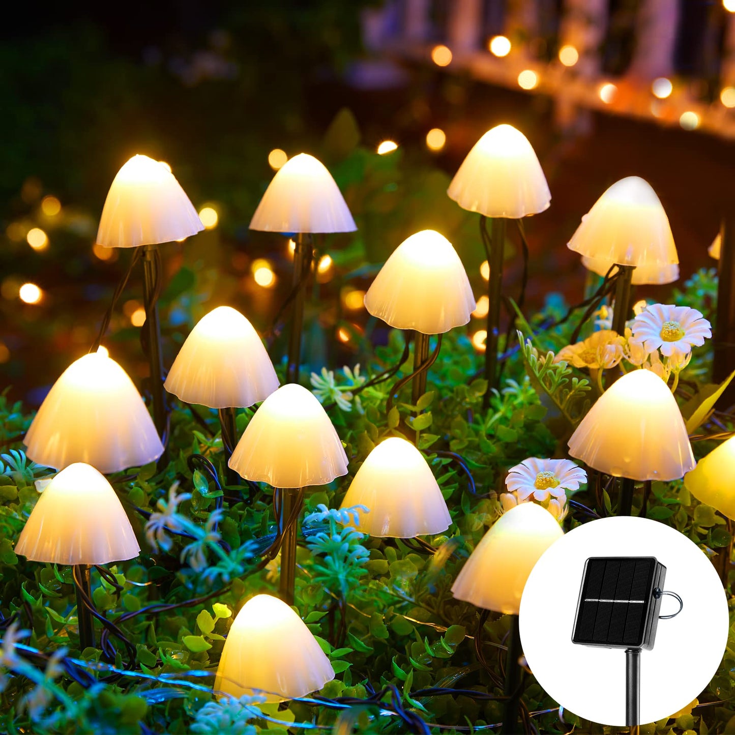 Solar Mushroom Garden Lights for Outside, 20 LED 32.8FT Solar Pathway Lights Outdoor Waterproof for Fence with 8 Lighting Modes for Patio Yard Decorative