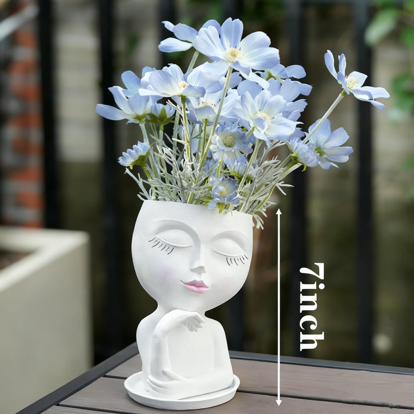 EMINGSKY Cute Lady Face Planter Pot - 1PC Sleeping Beauty Resin Succulent Pot with Drainage Holes, Indoor Outdoor Head Planter for Coffee Table/Garden Balcony Decor (White)