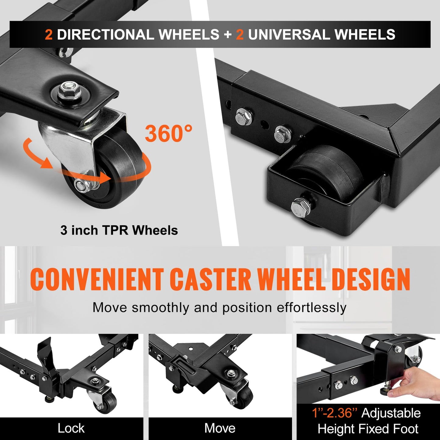 VEVOR Mobile Base, 1500 lbs Capacity, Adjustable from 18" x 24" to 26.5" x 31.5", Heavy Duty Universal Mobile Base Stand with Swivel Wheels, for Woodworking Equipment, Bandsaw, Power Tools, Machines
