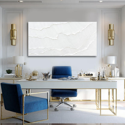 WINKAILIN White Abstract Textured Wall Art Modern 24x48 inch Canvas Ocean Wave Artwork Minimalist Hand-drawn Painting Contemporary White Posters Print for Living Room Bedroom Office Décor
