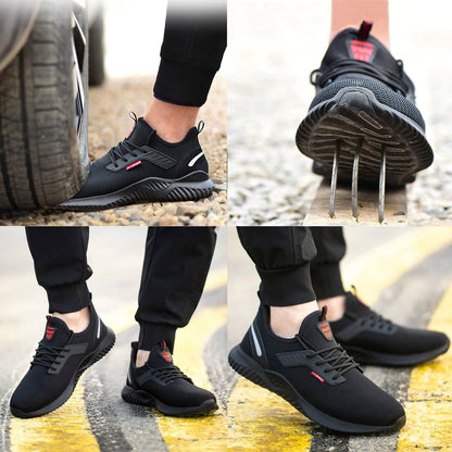 Safety Trainers Men Women Steel Toe Cap Trainers Lightweight Work Safety Shoes Breathable Non Slip Work Boots Black 10 UK