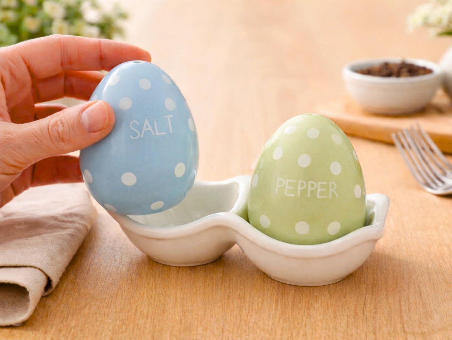 The Bridge Collection Polka Dotted Easter Egg Salt and Pepper Shaker Set