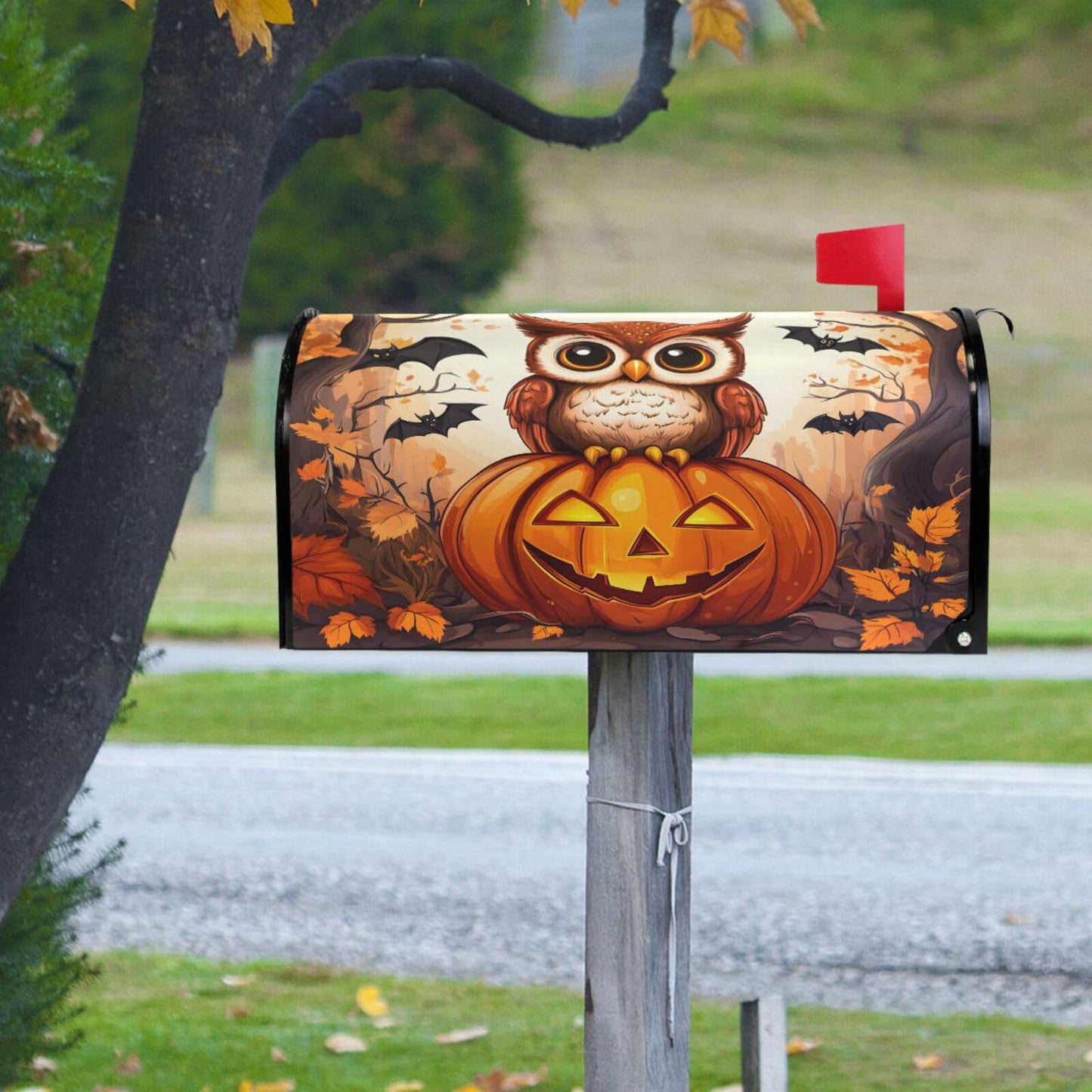 Autumn Owl Pumpkin Halloween Magnetic Mailbox Cover MailWraps Garden Yard Home Decor for Outside Standard Size-18"x 20.8"
