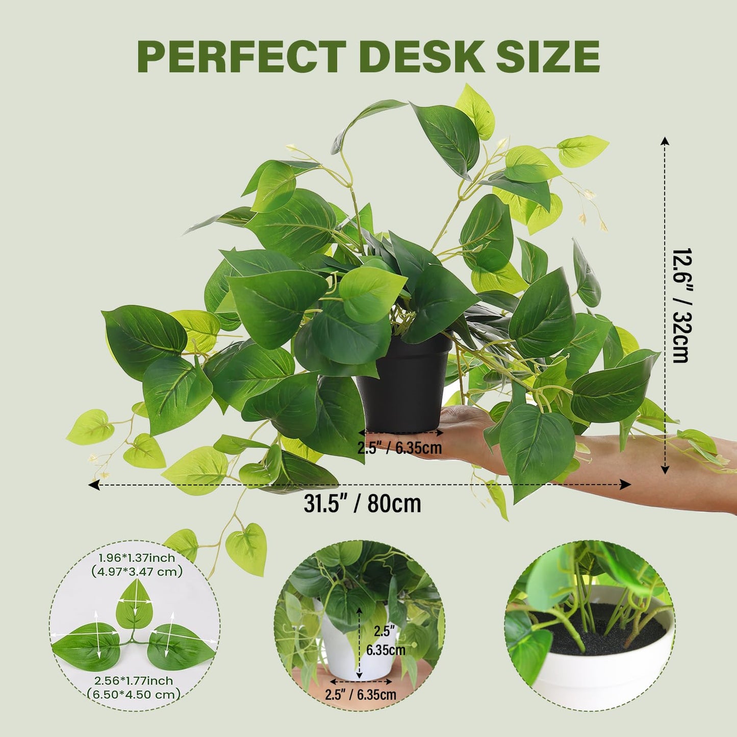 Tiita 1 Pack Fake Plants Artificial Scindapsus Aureus in Pots, Realistic Fake Greenery Potted Plants for Home Office Desk Window Sill Bathroom Bedroom Outdoor Indoor