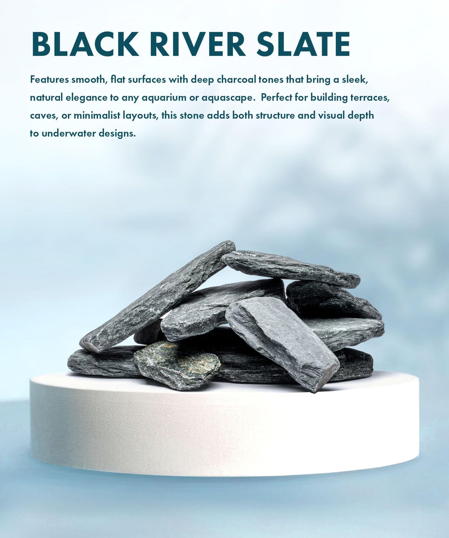 Natural Slate Stone for Aquariums, Fish Tanks, Terrariums, Aquascaping and Amphibian Enclosures, Mix of Large and Medium Size Rocks - by SubstateSource (5 Pounds, Black River)