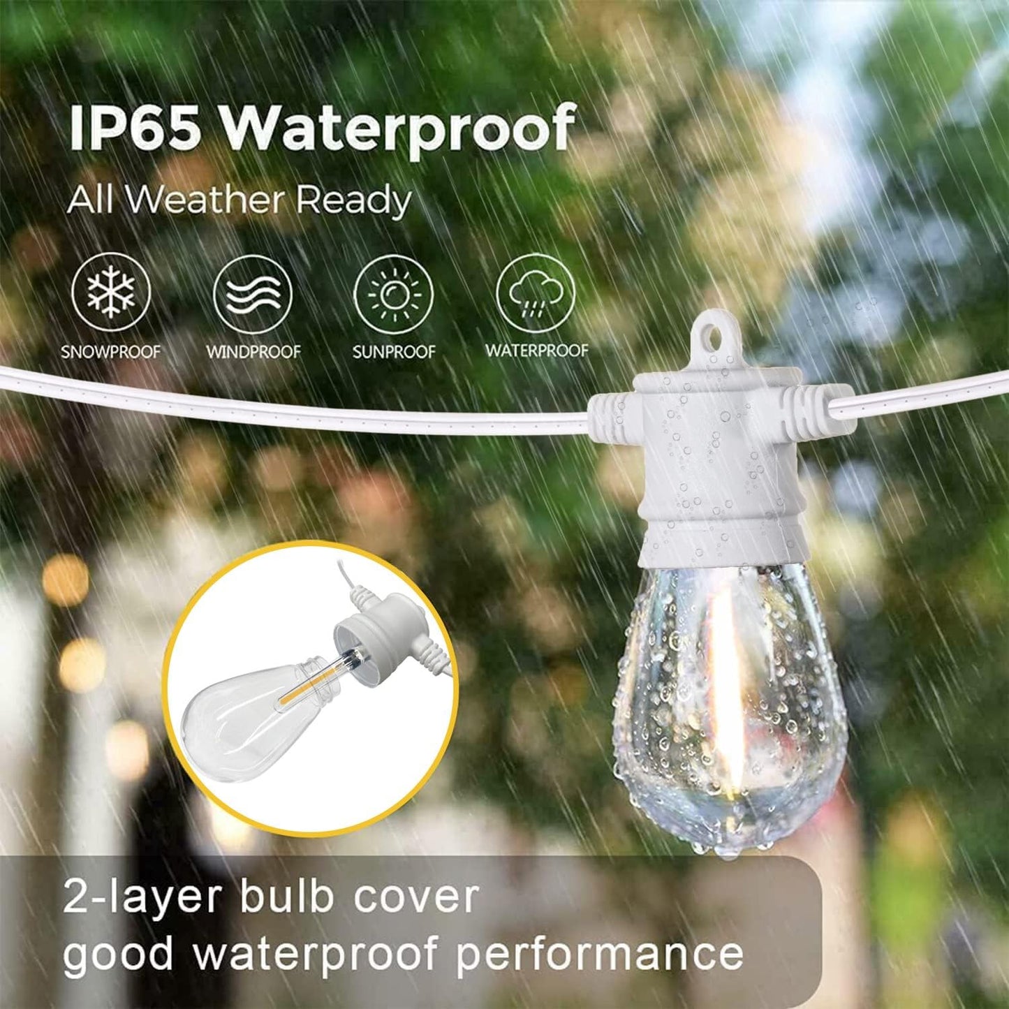 SUNTHIN White String Lights, 48ft White Outdoor Lights with 16 1W Shatterproof LED Bulbs for Patio, Garden, Backyard, Porch, Cafe, Deck, Wedding, Party