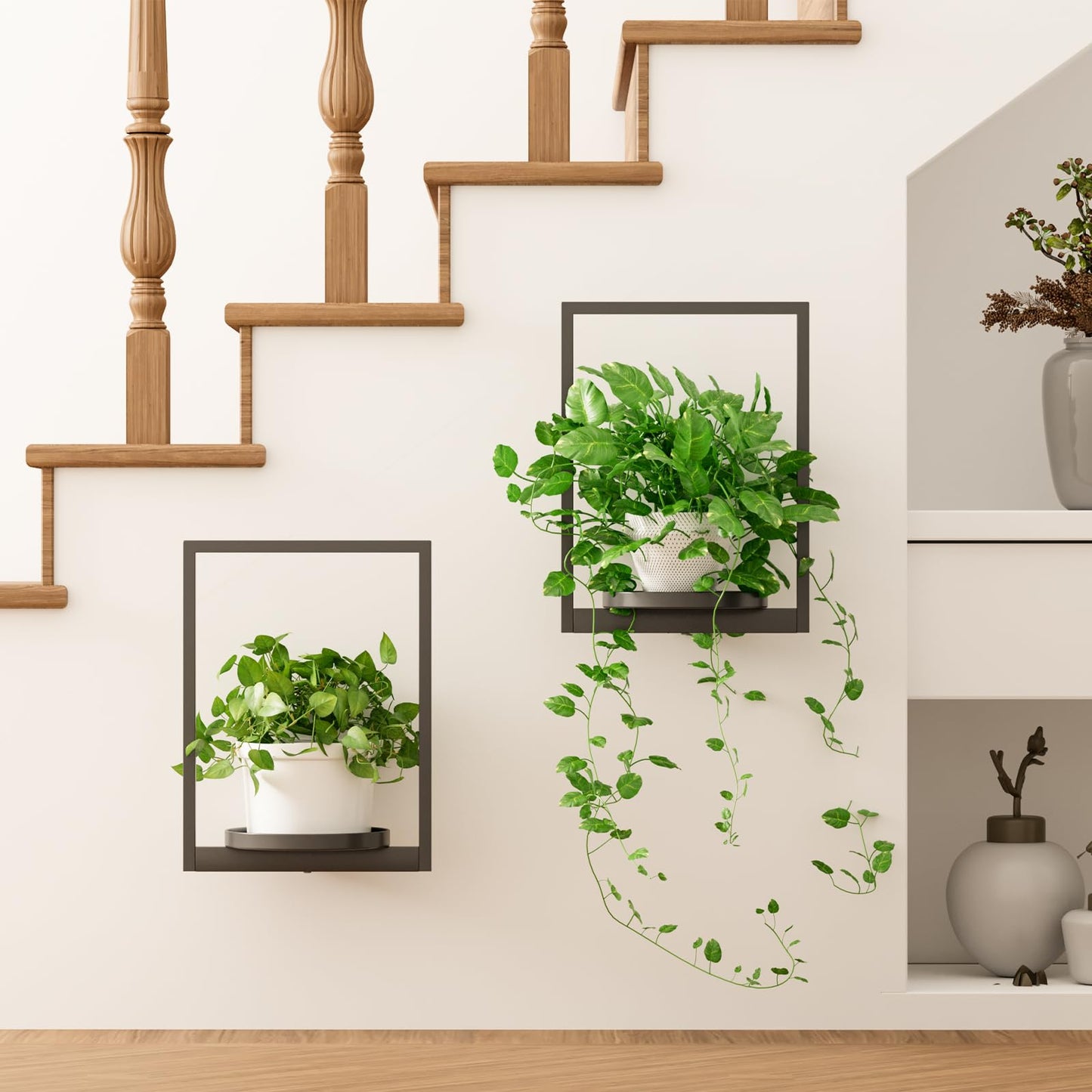 Qiaogreen Hanging Planters for Indoor Plants - Aesthetic Photo Frame Style Wall Plant Holder - Metal Window Plant Shelves, Wall Plant Hanger for Lingving Room Home Gardening Wall Decor (3-Pack)