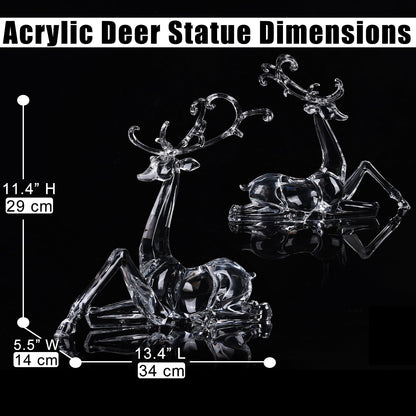 11" Tall Acrylic Christmas Reindeer Figurine - Elegant Clear Large Reindeer Ornaments for Christmas Indoor Decor, Holiday Centerpiece, Living Room, Fireplace, Table Display (Clear Sitting Reindeer)