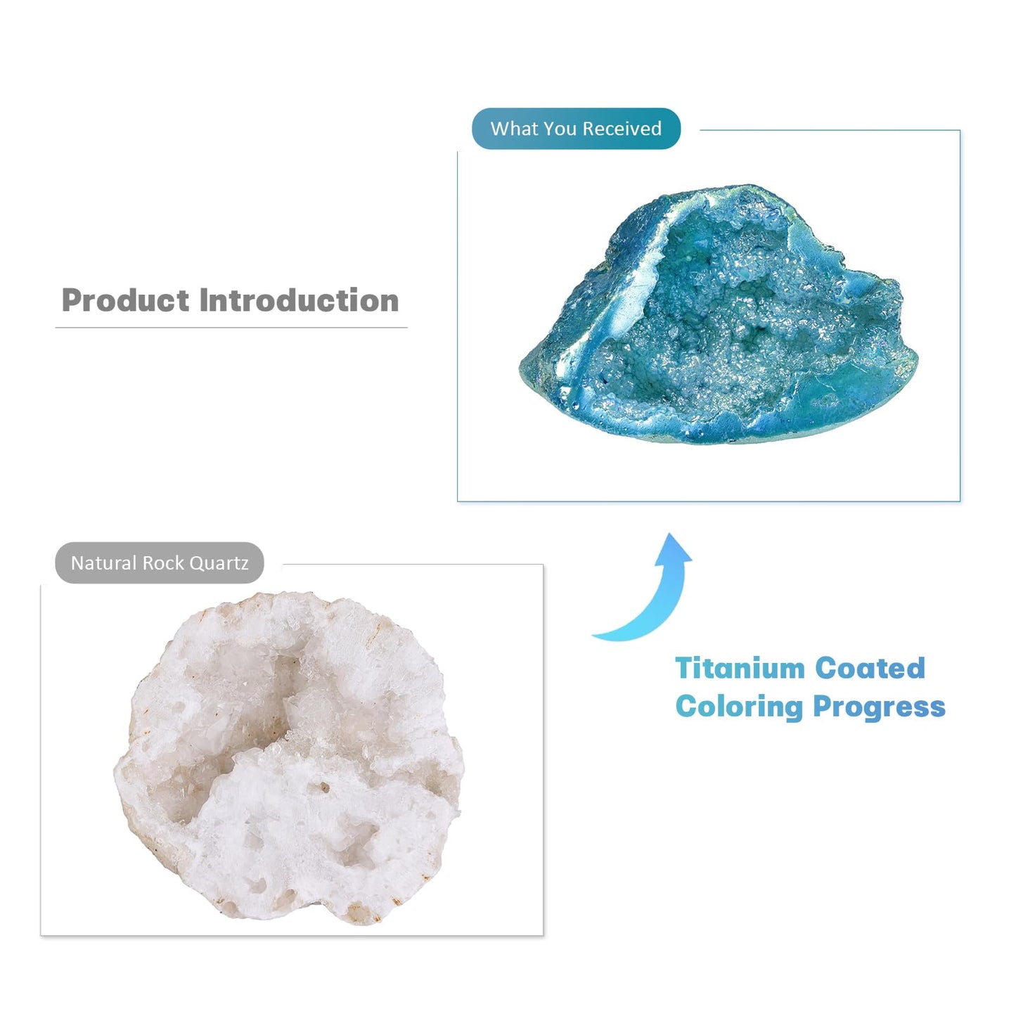 mookaitedecor Angel Aura Quartz Geode Stone Titanium Coated Natural Rock Crystal Cluster Specimen for Reiki Healing Meditation Home Decor 0.22-0.44 LB, Light Blue