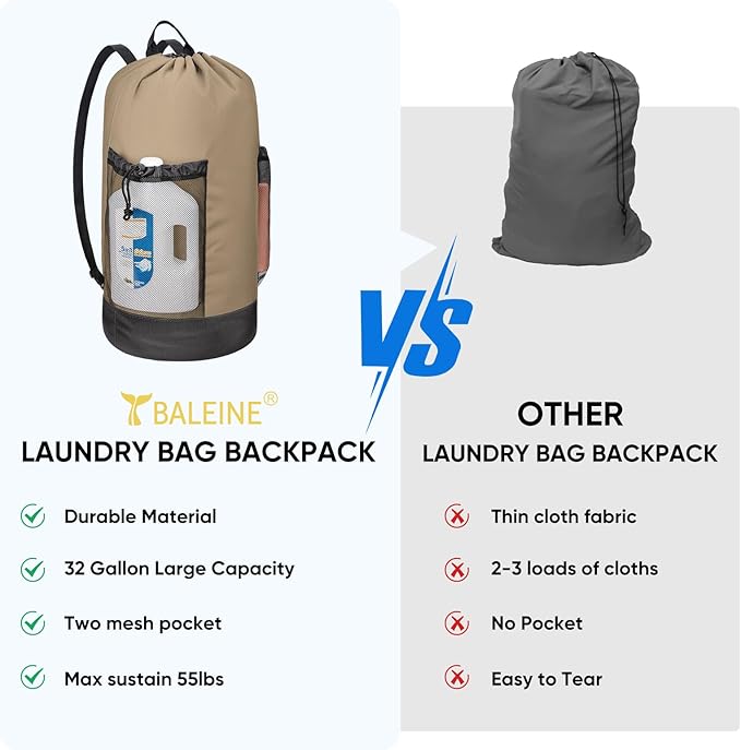 BALEINE 150L Laundry Bag Backpack, 900D Oxford Fabric Large Travel Laundry Bags