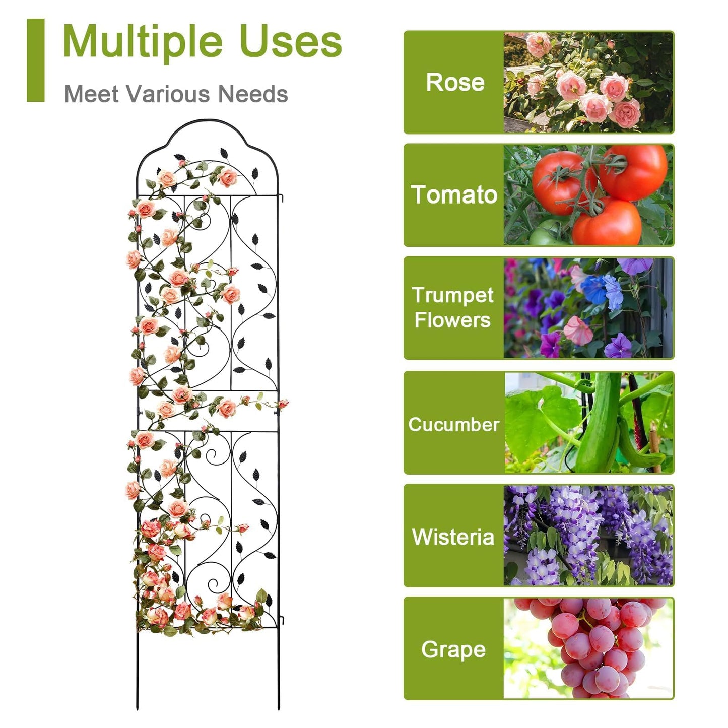 hogardeck 4 Packs 84 * 19 inch Metal Garden Trellis for Climbing Plants Outdoor,Heavy Duty,Black Coating Rustproof Trellis for Rose, Vegetable, Flowers, Expandable,Perfect for Training Climbing Plants