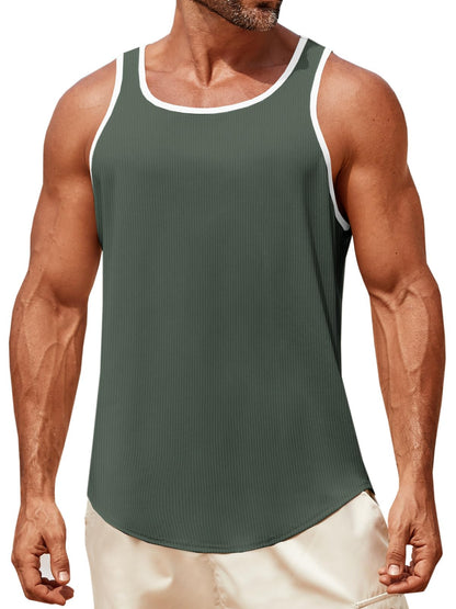 Runcati Mens Sleeveless Tank Tops Workout Muscle Gym Knitted Shirt Athletic Bodybuilding Slim Fit Ribbed T Shirts Army Green
