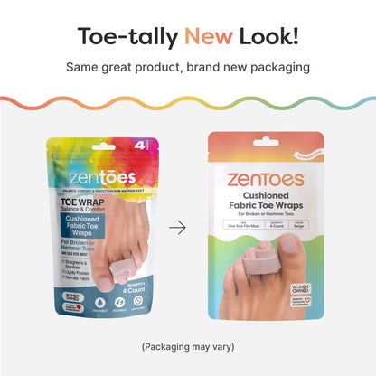 ZenToes Hammer Toe Corrector for Women & Men - Reusable Fabric Buddy Wraps for Broken Toes - Cushioned Toe Splint for Protection & Recovery & Hammertoe Straightener - 4 Count (OSFM, Beige)