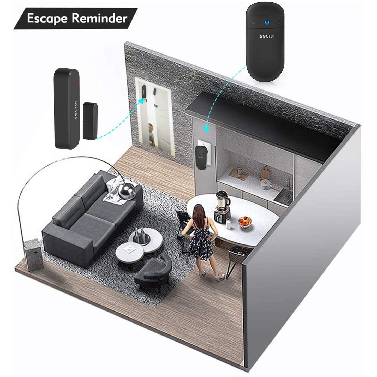 SECRUI Door Chime, Door Open Sensor Chime for Business/Home When Entering, Adjustable Volume, Easy Installation, 400ft Range, 52 Chimes, M508+D7