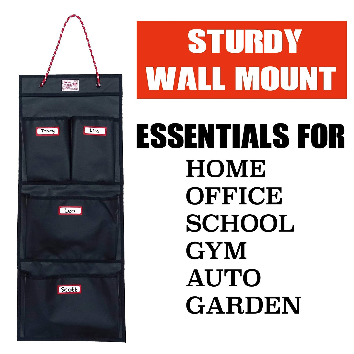 Rough Enough Locker Organizer Hanging Accessories Storage Organization with 4 Pockets for Work Door Gym Wall Black Tarpaulin