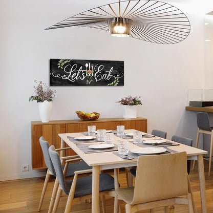 KREATIVE ARTS Farmhouse Kitchen Wall Art - Let's Eat Sign Poster - Black Marble Canvas Prints - Ready to Hang 12x36'' Painting for Dining Room and Kitchen Decor