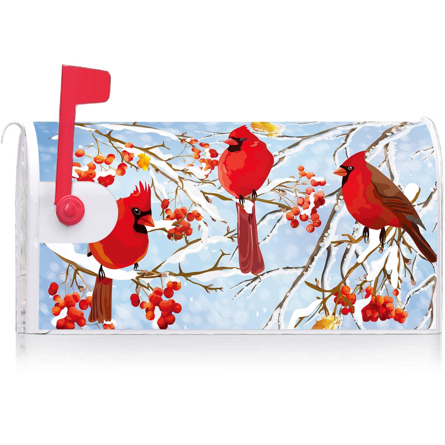 Texupday Winter Cardinal Trio Berries Decoration Mailbox Cover with Magnetic Strip Christmas Holiday Mailbox Wraps Post Letter Box Cover Standard Size 21" X 18" for Garden Outdoor Yard Decor