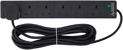 PRO ELEC PELB1755 6 Gang Extension Lead with Surge Protection Black, 5m