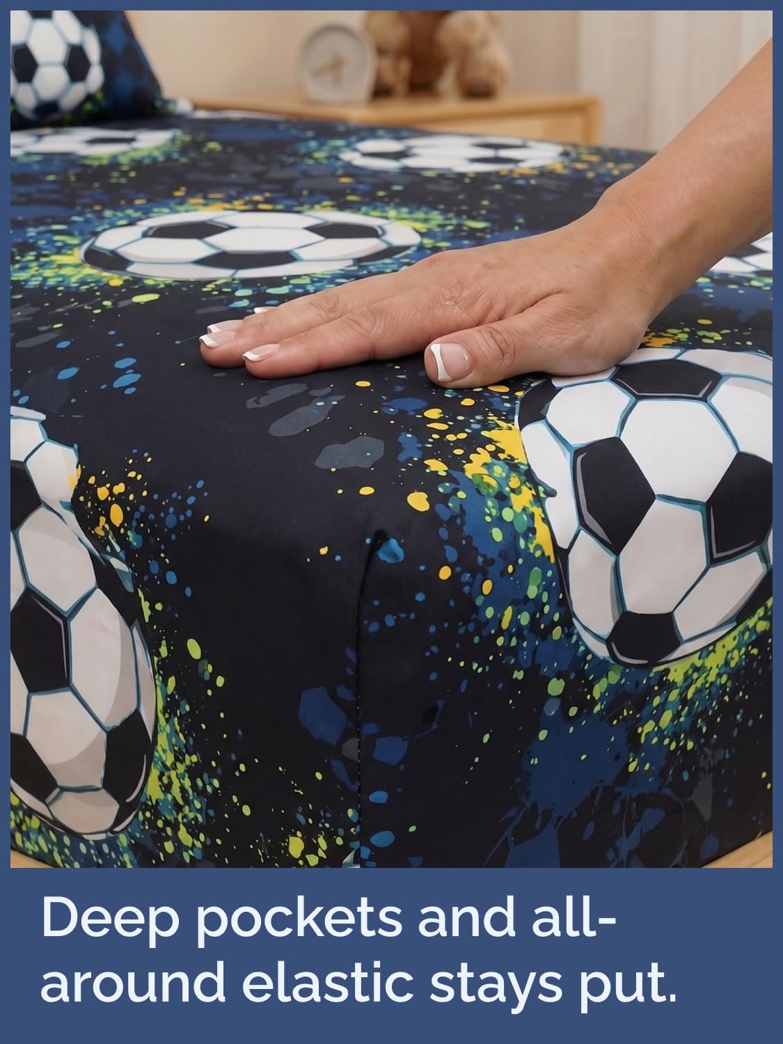 CGK Unlimited Kids Midnight Soccer Twin 3 Piece Sheet Set - Boys, Girls, Teens, Toddler - Easy Fit Deep Pockets - Soft, Cooling & Breathable Sheets - Cute, Cozy, Fade & Wrinkle Free - Machine Washable