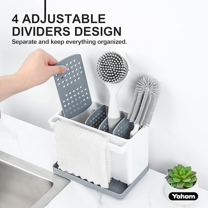 YOHOM Sink Brush Holder for Kitchen Sink Sponge Caddy Countertop Organizer